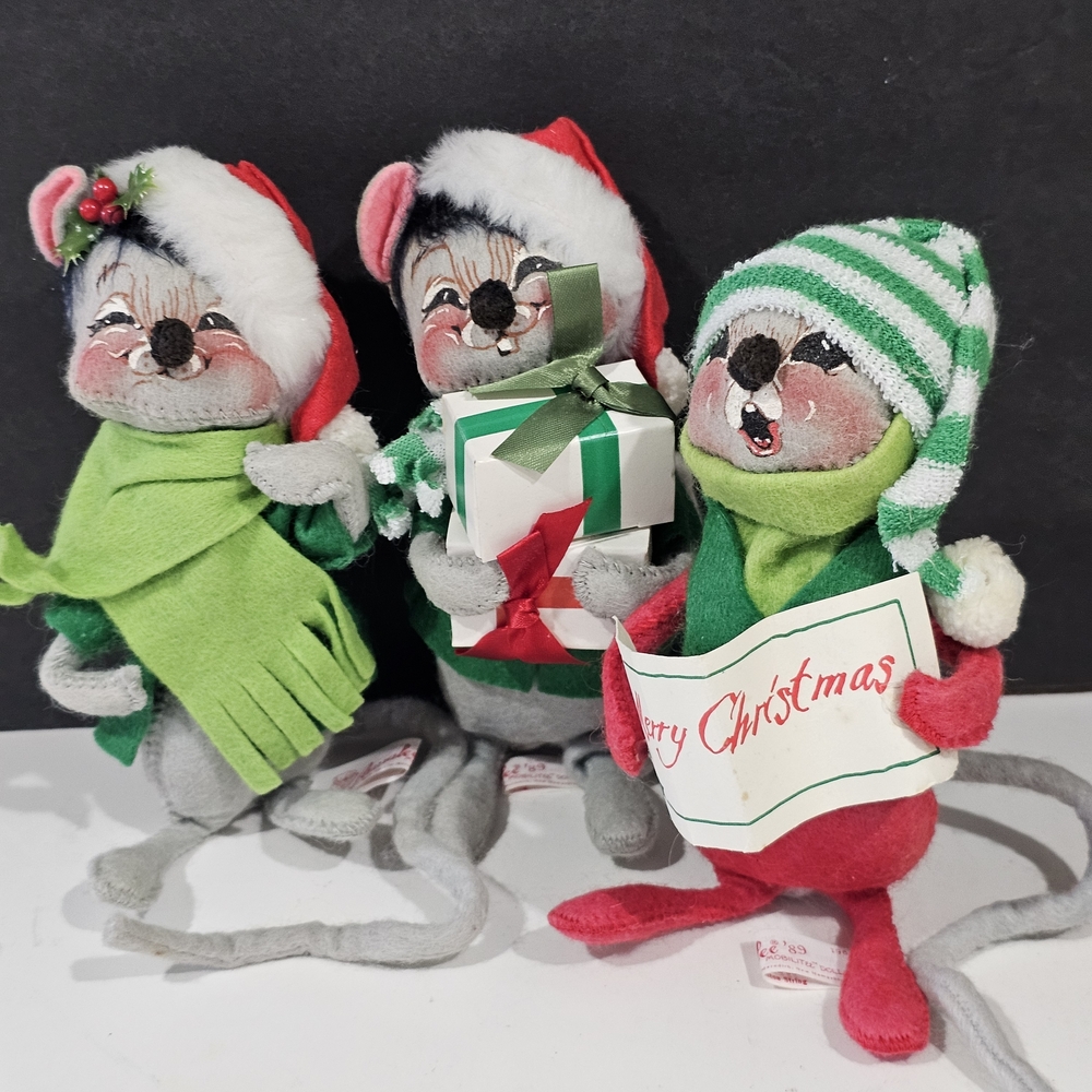 Annalee Christmas Mice with Red, Green, and Gray Accents